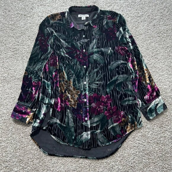 Tommy Bahama Womens Medium Velvet Floral Button-Up Shirt Multicolor - Picture 8 of 9